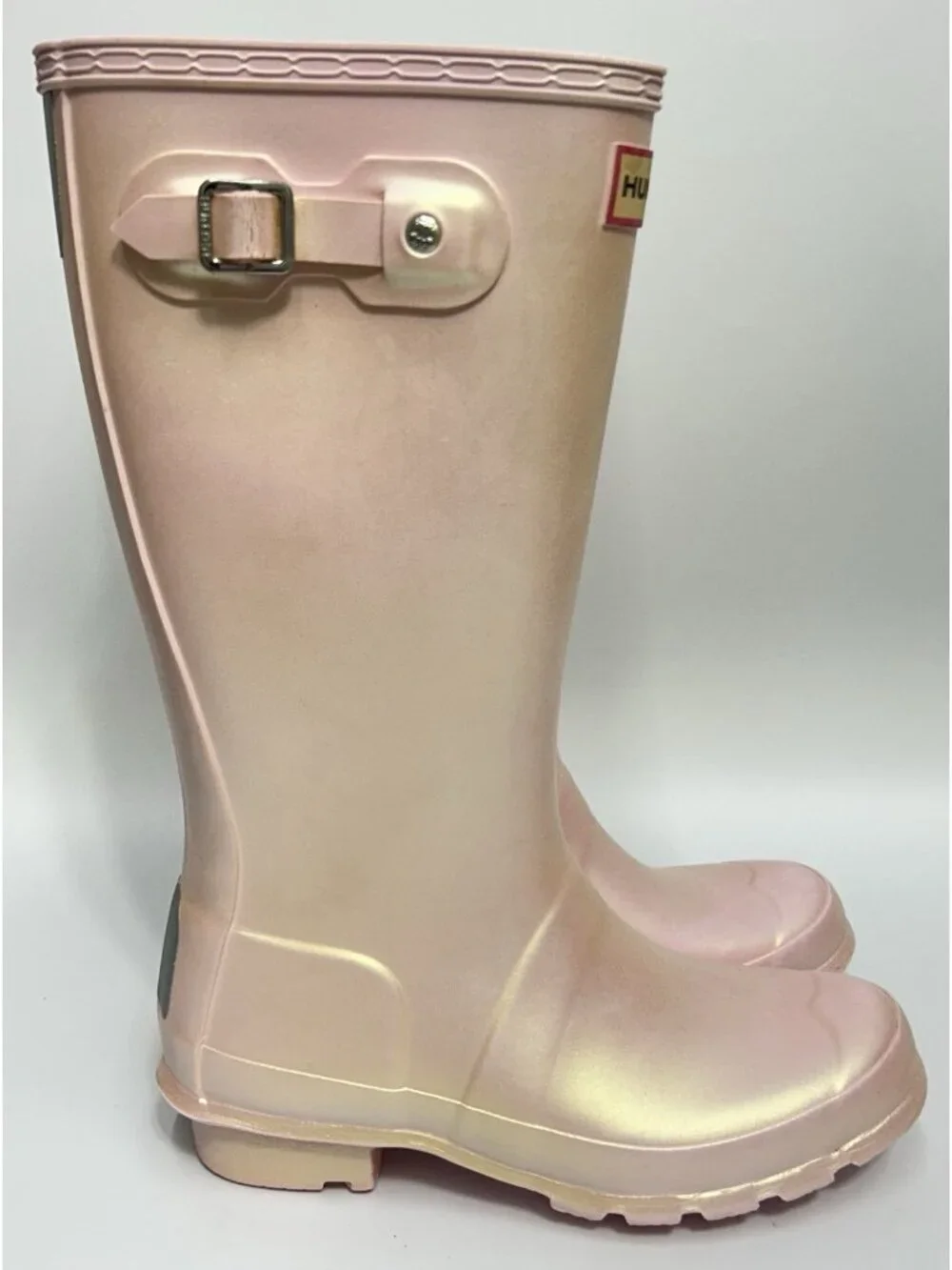 Hunter Original Nebula Wellington Boots Kids Girls SZ 2 Iridescent Pink sparkle